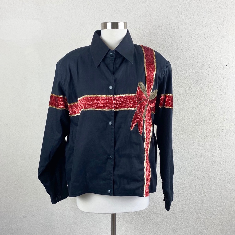 Vintage Miss Morgan Sequin Bow Jean Top/ Blouse